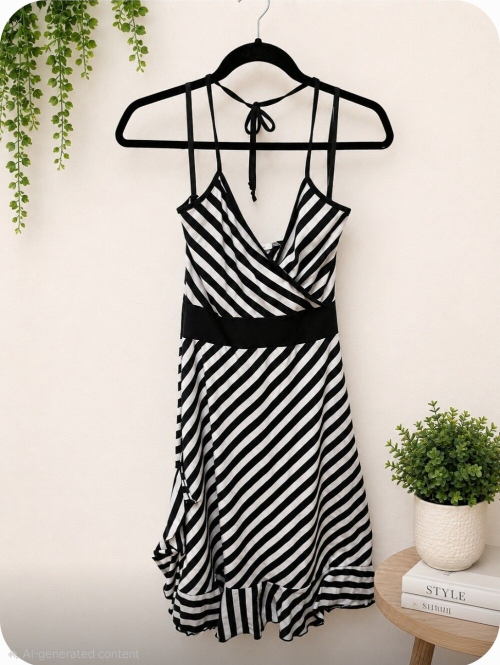 Black & White Striped Halter Sundress